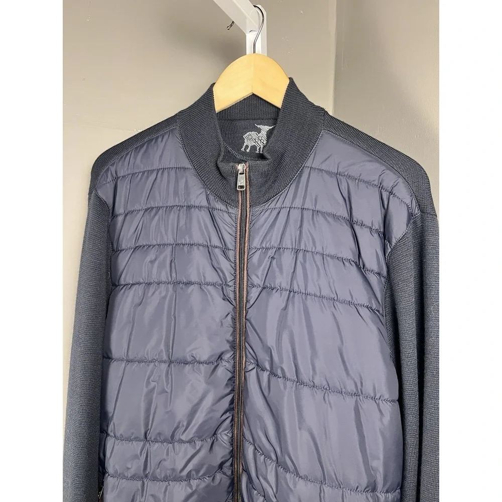 Raffi Qulited Knit Zip Sweater Jacket Men's M Wool Blend Hybrid Luxury Navy